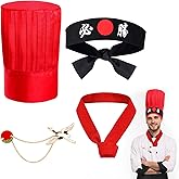Keymall Hibachi Chef Hat and Costume Accessories - Japanese Teppanyaki Tall Cap and Hachimaki Headband for Halloween Dress Up