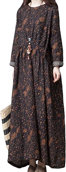 Amazon Baluote レディース ワンピース マキシ丈 無地 体型カバー 春服 夏服 長袖ワンピース ロング丈 花柄 韓国風 文芸風 ワンピース チュニック 通販