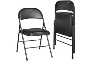 BOOSDEN Folding Chairs 2 Pack, Foldable Chair, Metal Folding Chair, Heavy Duty Folding Chairs with Padded Seats for Outdoor, Indoor, Dining, Party, Black