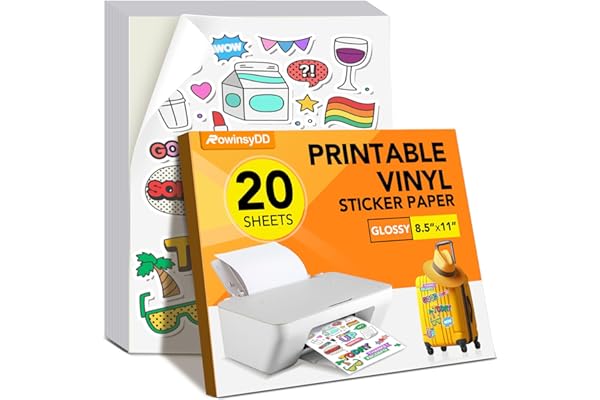 20 PCS Glossy Sticker Paper for Inkjet Printer,Printable Vinyl Sticker Paper Dries Quickly Vivid Colors,8.5"x11" Tear Resista