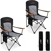 FAIR WIND 2-Pack Padded Oversized Camping Chairs with Lumbar Support | Diamond-Quilted, Heavy Duty Tailgate Chair, Adjustable Armrests, Convenient Storage, Up to 350 LBS for Outdoor,Game Day