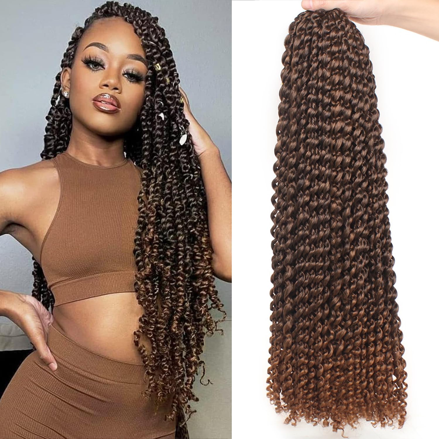 Mscat 7 Packs Passion Twist Water Wave Crochet Hair - 24 Inch Ombre Dark Brown Twists - Bohemian Synthetic Hair Extensions — image 1