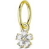 Agrewd Clicker Belly Button Rings 14G Flower Belly Navel Rings for Women Dangle Belly Button Piercing Surgical Steel