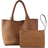 SporGenius Woven Tote Bag for Women, Vegan Leather Handwoven Bags with Small Purse, Large Braided Purses Top Handle Handbags