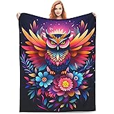 amepay Owl Flowers Blanket for Adults Kids Gifts for Owl Lovers Colorful Flannel Throw Blankets Soft Comfy Lightweight for Home Decor Couch Bed Sofa 60x50 Inches