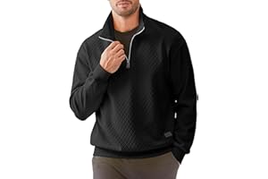JMIERR Men's Quarter Zip Waffle Sweatshirts Casual Long Sleeve Solid Color Geometric Texture Pullover Knit Polo Sweatshirt
