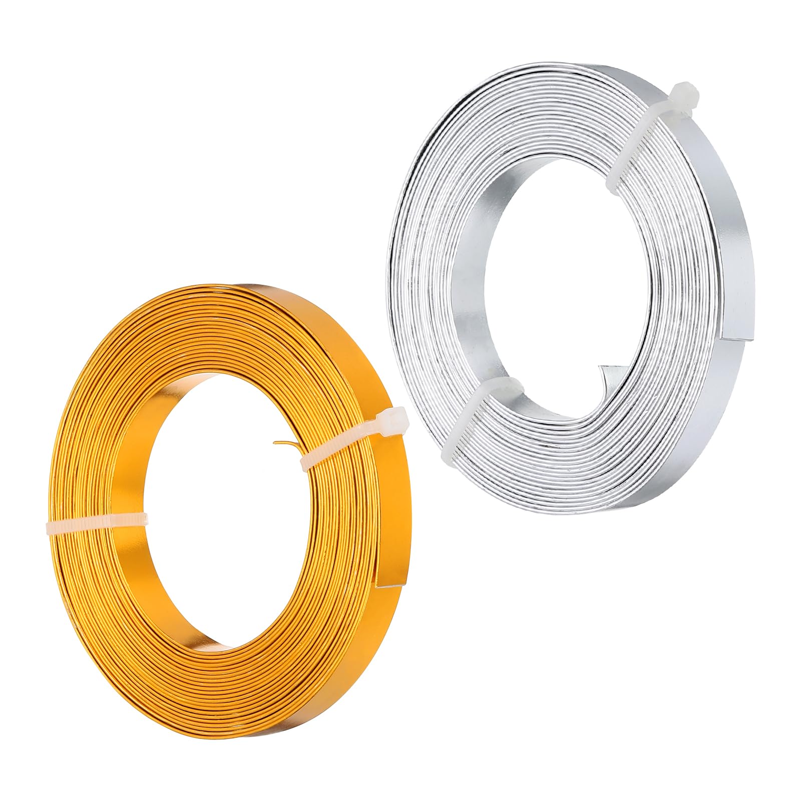 PATIKIL 16.4 Feet Flat Aluminum Wire, 2 Roll 20 Gauge Bendable Anodized Aluminum Wire 10mm Wide Beading Craft Wire for Jewelry Making, Gold/Silver