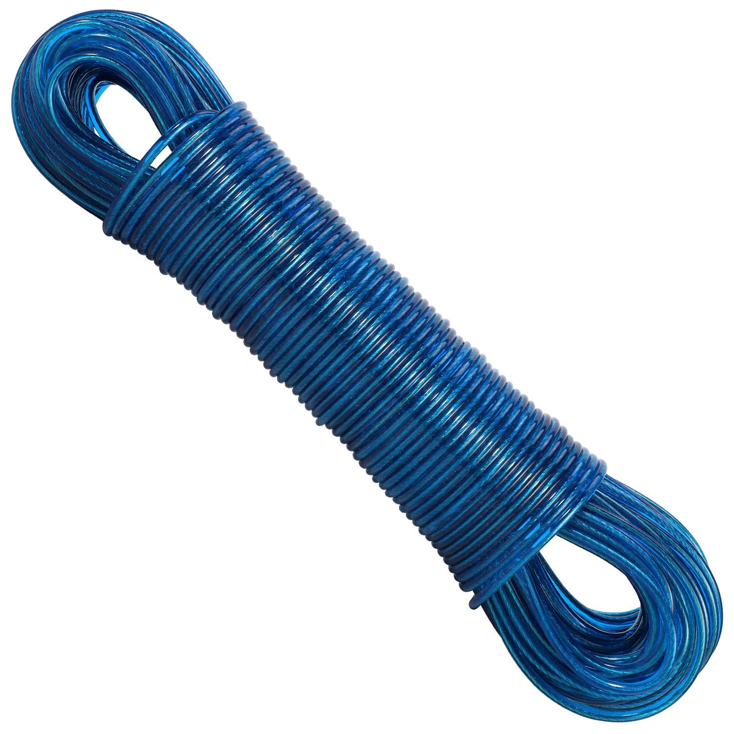 Vinsani Durable Strong Steel Washing Line Rope | 50M /164ft - Blue | Thick Heavy-Duty Laundry Clothes Line Outdoor Indoor Clothesline | Rot, Mould & Weather Resistant | Lifelong Guarantee