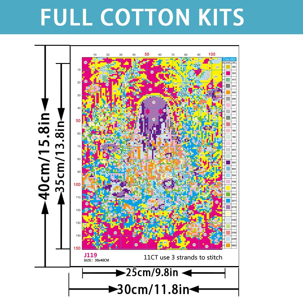 Ghost Stamped Cross Stitch Kits for Beginner, Halloween Needlepoint Counted Cross Stitch Embroidery Kits for Adults, 11CT Daisy Flowers Dimensions Counted Cross-Stitch Patterns Arts Craft Kits