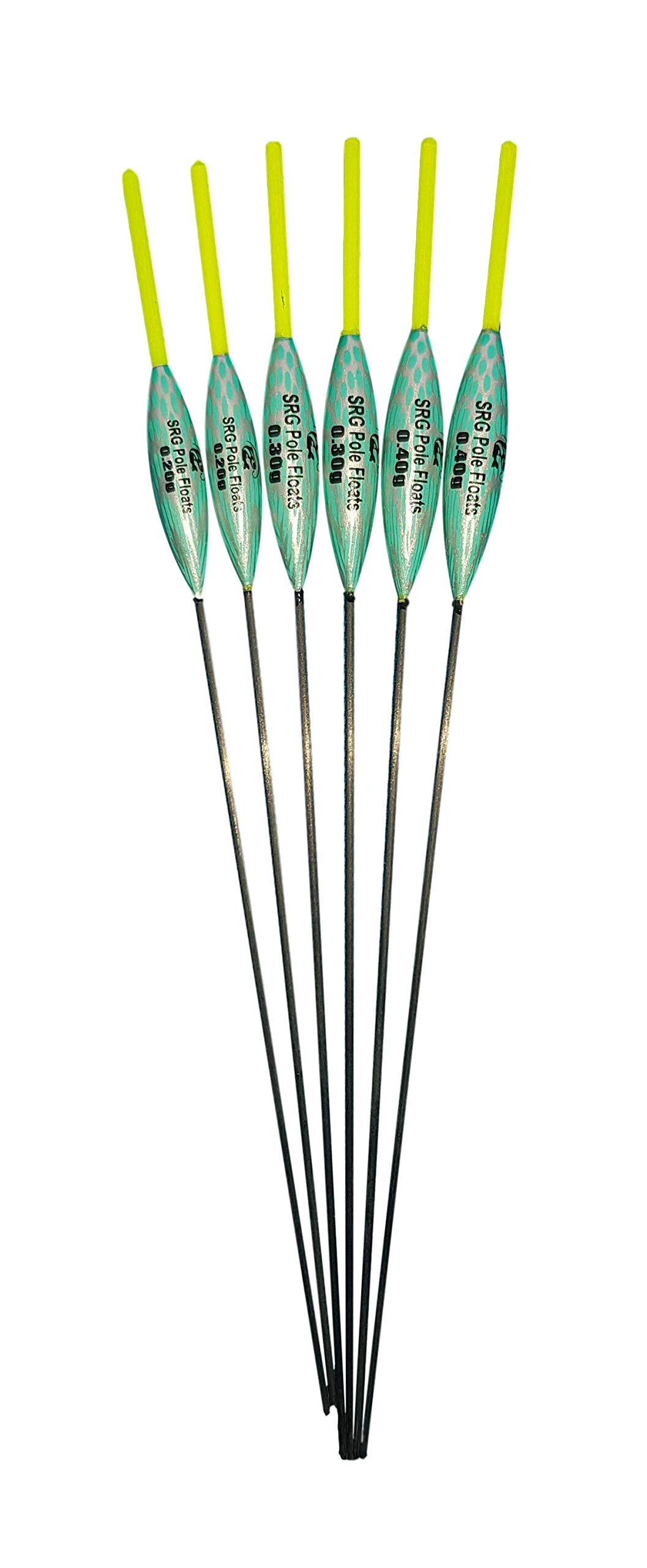SRG Pole Floats SRG004 Pack of 6 x Pole Floats Chianti Carbon Yellow Tip (2 x 0.2g / 2 x 0.3g / 2 x 0.4g)