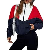 Verdusa Women's Colorblock Lightweight Jacket Streetwear Stand Collar Zip Up Outerwear