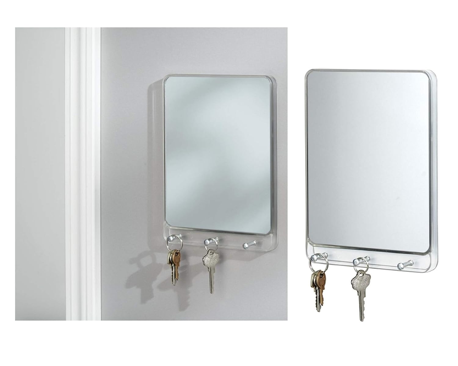 InterDesign Linus Wall Mount Plastic Mirror with Key Rack Hallway