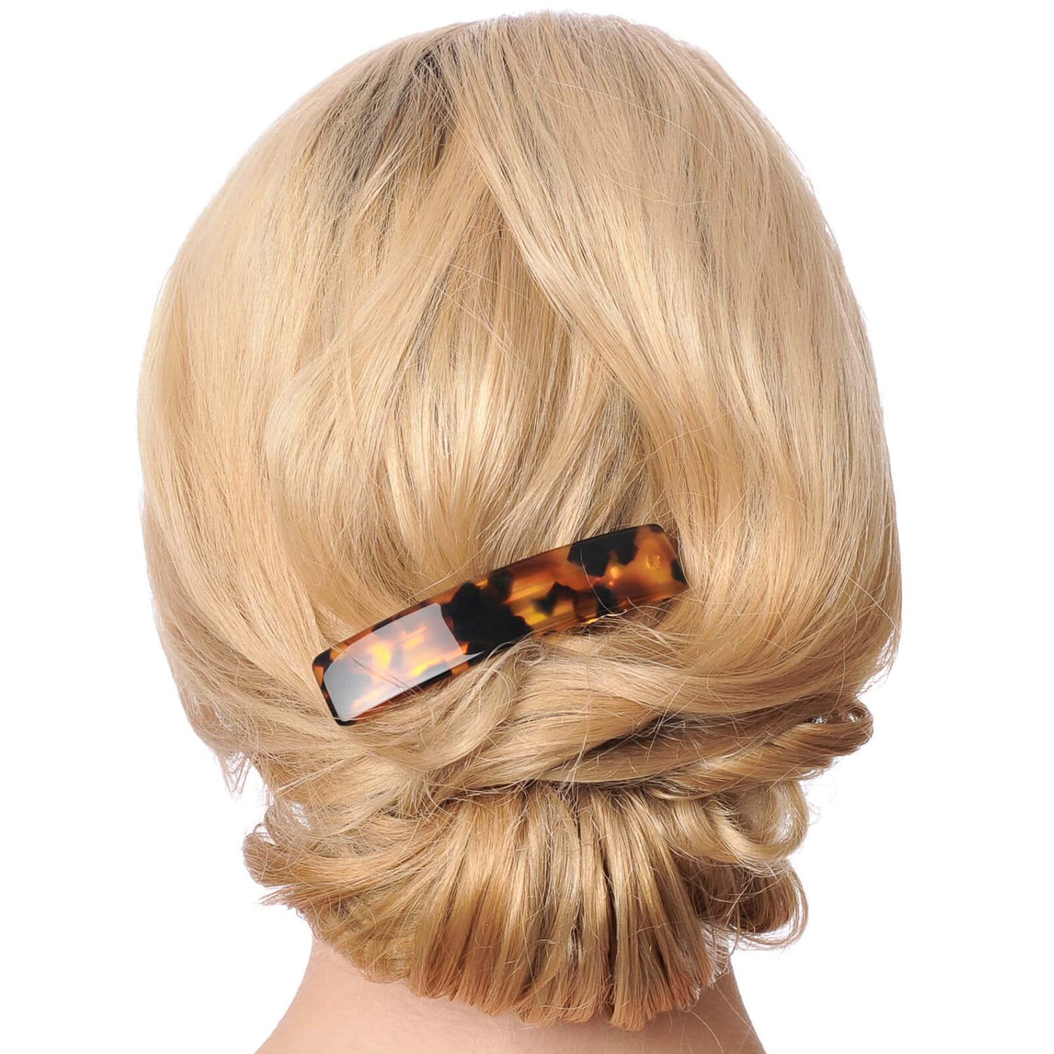 FSMILING Tortoise Shell Hair Barrettes Clips For Women, Celluloid Small Rectangular Automatic Hair Clip Barrette For Thin Hair, 3 Pieces/set : Beauty