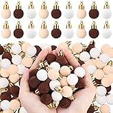 Vertintong 120 Pcs Mini Christmas Velvet Balls Ornaments Bulk, 0.79inch / 20 Mm, Flocked, Ready to Hang for Tree, Wreaths, Patio (Brown, Beige, White)
