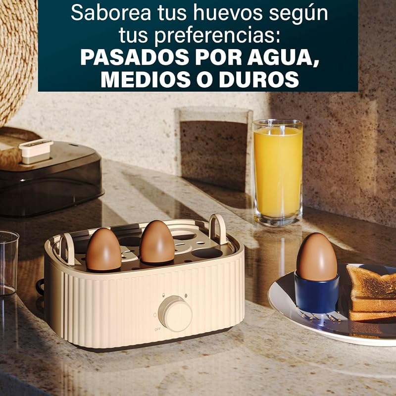 Hervidor de Huevos, Capacidad 6 Huevos, 300W, Medidor para Cocción Suave/Media/Dura, Apagado Automático, Libre de BPA, Tapa con Vapor, Fácil de Limpiar, 262047