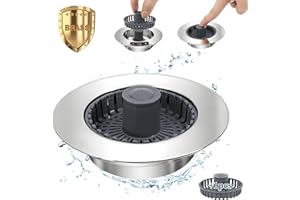 FEIOOD New Upgraded 3 in 1 Kitchen Sink Bounce Core Drain Strainer and Stopper, Sink Stopper with an Extra Sink Strainer Basket for US Standard 3-1/2 Inch Brass Electroplate Silver