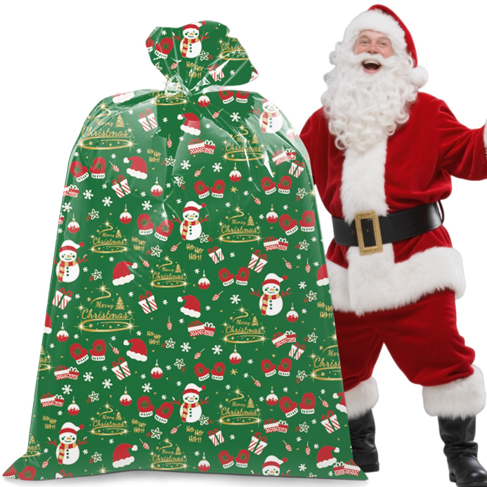 Photo 1 of 1 Pcs Extra Large Christmas Gift Bag, 72"x60" Heavy-Duty Waterproof Reusable Oversized Gift Sack with Gift String & Tag, Opaque Jumbo Wrapping Bag for Xmas, Birthdays, Parties, Class, Home(GreenGold)