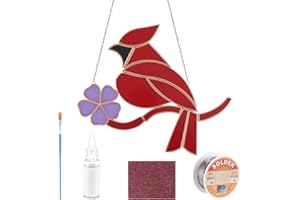 LemonRoad 1 Sets Cardinal Pre Cut Stained Glass DIY Stained Glass Craft Kit with Solder Wire, Gel Flux, Flux Brush for Adult Make Your Own Beautiful Art Handcrafts for Christmas Home Decor