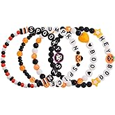 Tyebiva Halloween Stack Bracelets Set for Women, Gothic Skull Skeleton Beaded Stackable Stretch Bracelets Holiday Accessories Jewelry Gifts.
