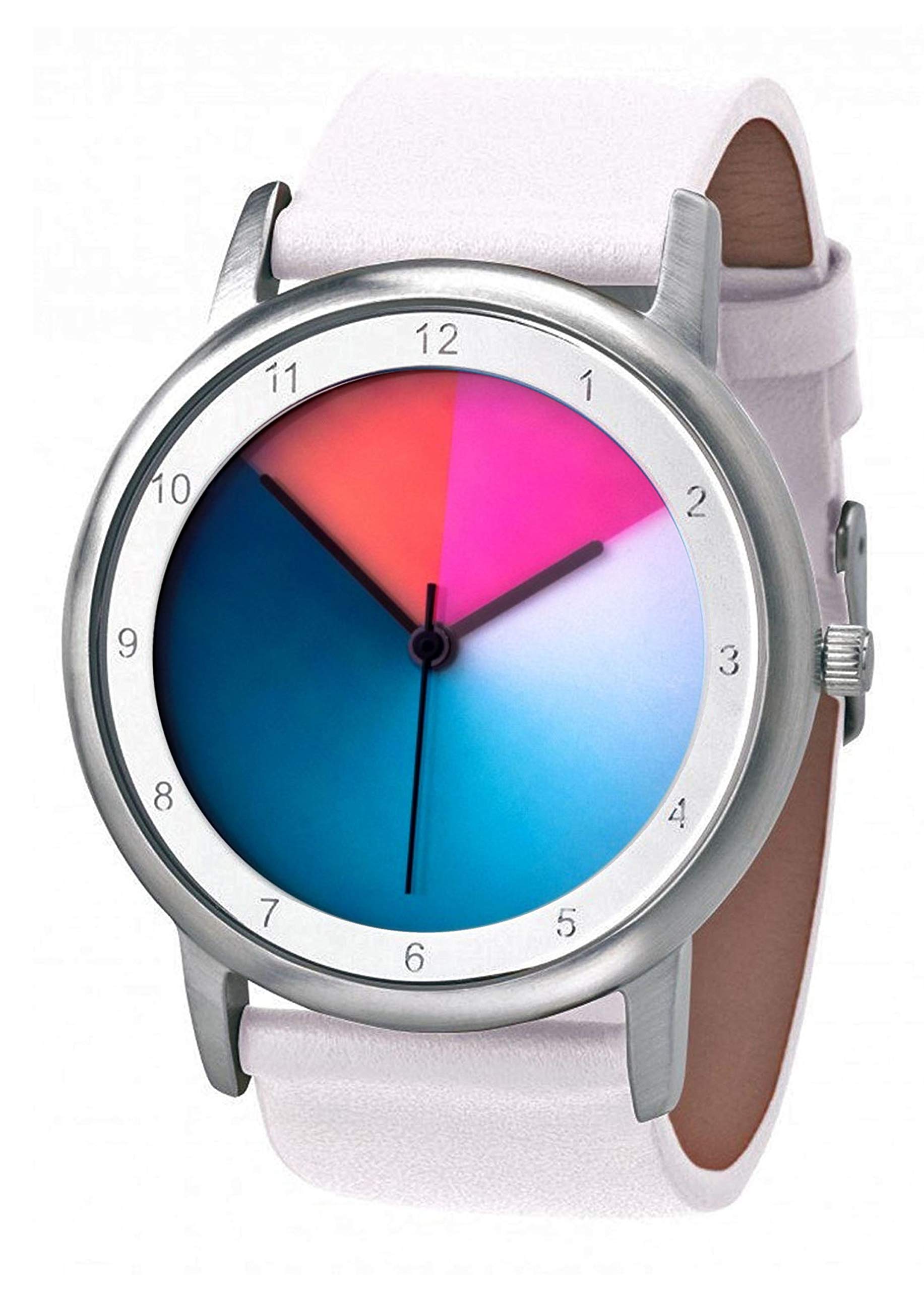 Rainbow Avantgardia Classic Unisex Quarzuhr, Armband: weißes Echtlederarmband