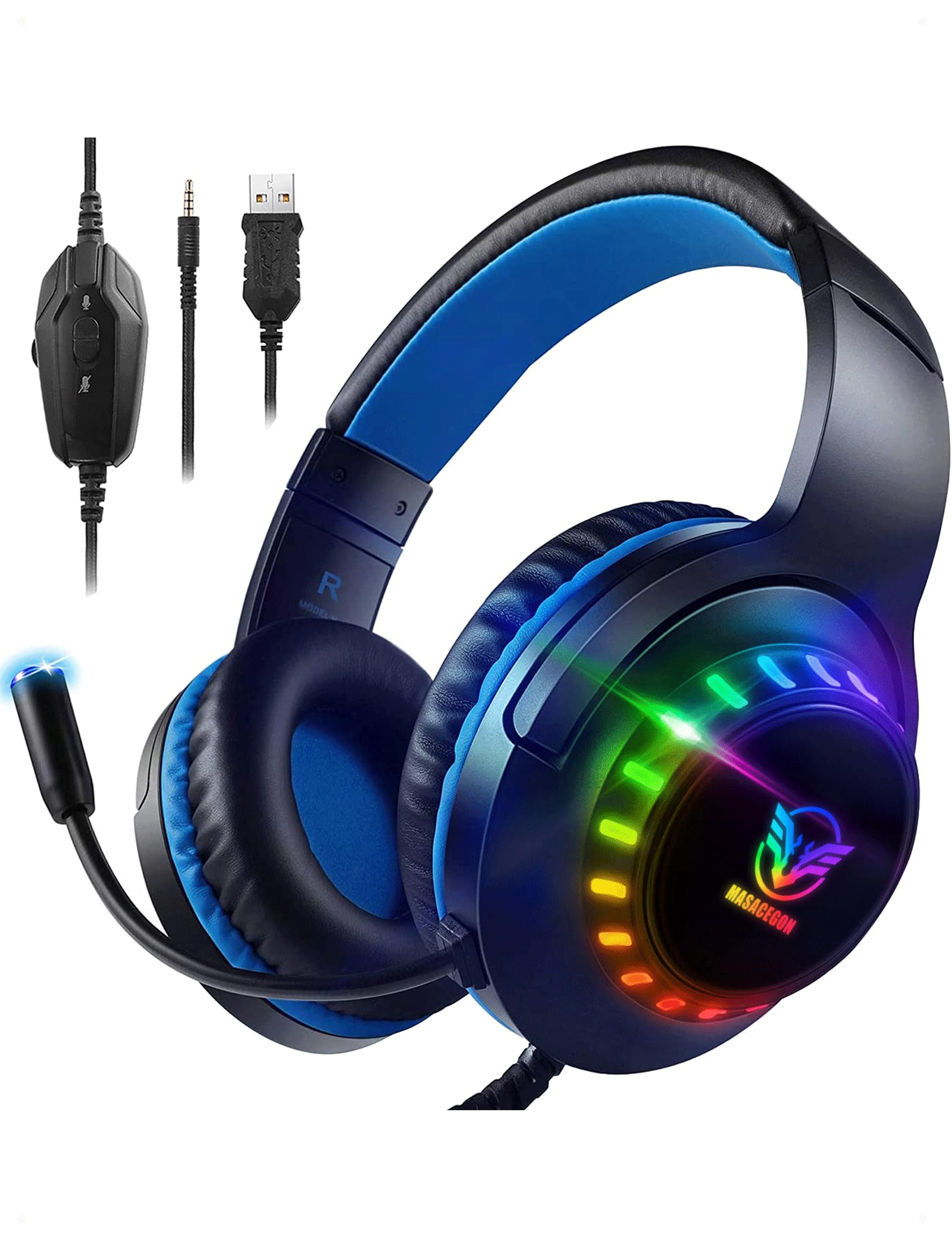 Pacrate RGB Gaming Headset for PS5/PS4/Xbox One/Nintendo Switch/PC/Mac, PS4 Headset with Microphone Xbox Headsets with LED Lights, Noise Cancelling PS5 Headsets for Kids Adults