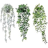 Fake Hanging Plants, 3pcs Artificial Small Potted Plants Fake Potted Greenery Faux Eucalyptus Mandala Vine Pea Pod for Home Indoor Outdoor Wall Garden Wedding Decoration
