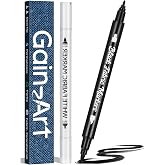 Gain-Art Fabric Marker for Clothes 2PCS, Wash-Resistant, No Bleed, Quick Dry Professional Dual Tip Pen, Permanent Paint for Clothing, Canvas Cover Stains, DIY Art Crafting White &amp;Black