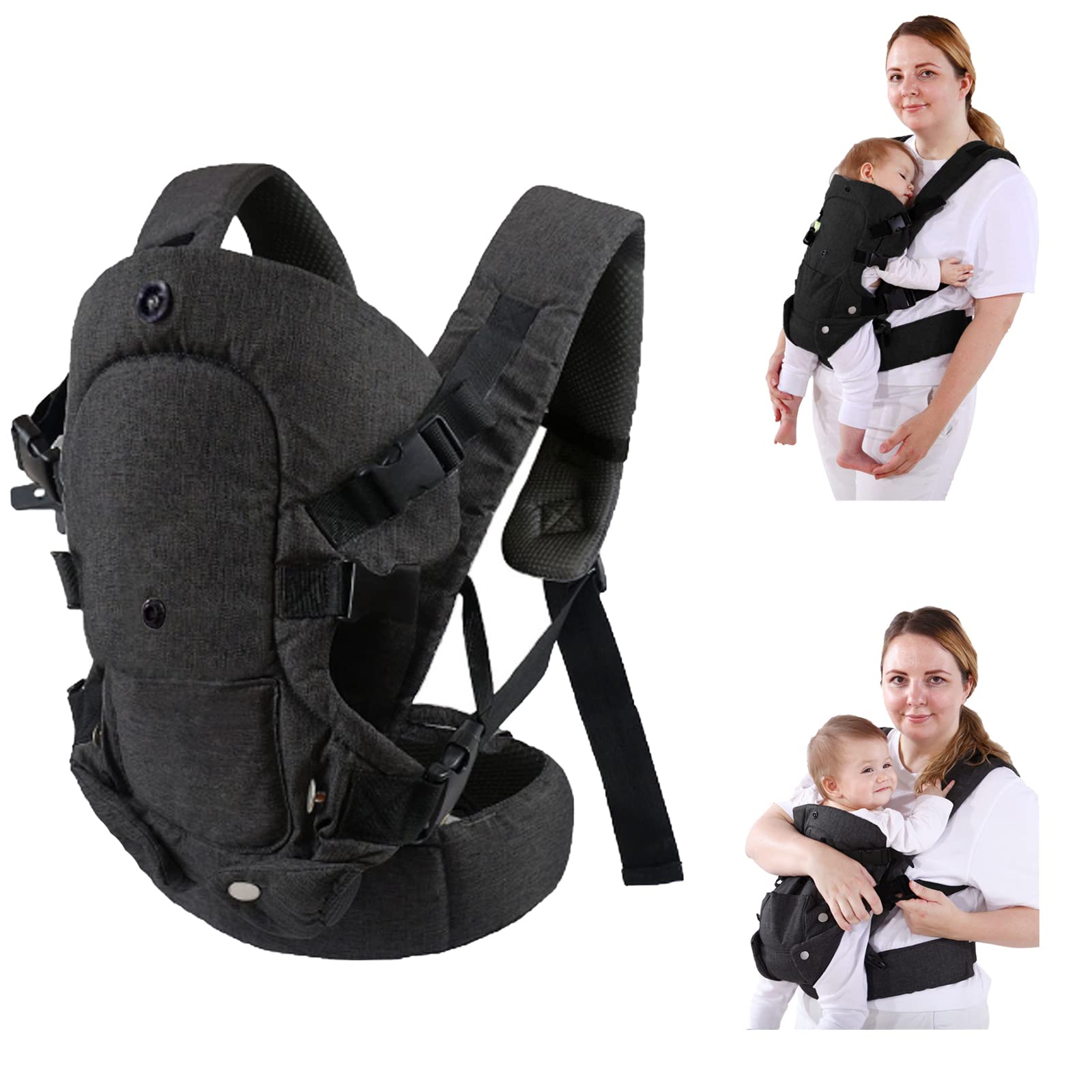 HUIMO Baby Sling Carrier, Ergonomic Design Infant Sling Convertible with Soft Breathable Air Mesh and All Adjustable Buckles for Toddler or Newborn Babies (Black)