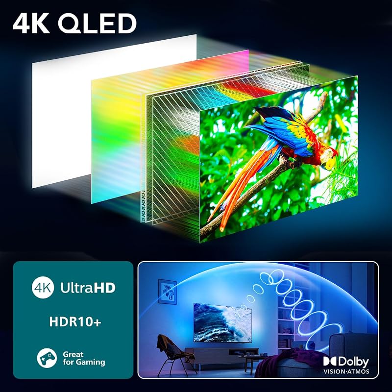 Ambilight 'The One' 55PUS9010 QLED 4K Smart TV - Display 55’’ con processore P5 Perfect Picture Ultra HD, Titan OS, Dolby Vision e Dolby Atmos Sound