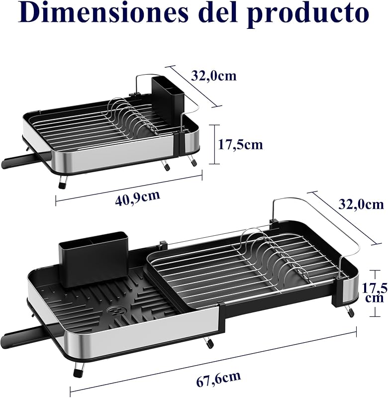 Escorredor de pratos extensível em metal, 40,9-67,6 cm