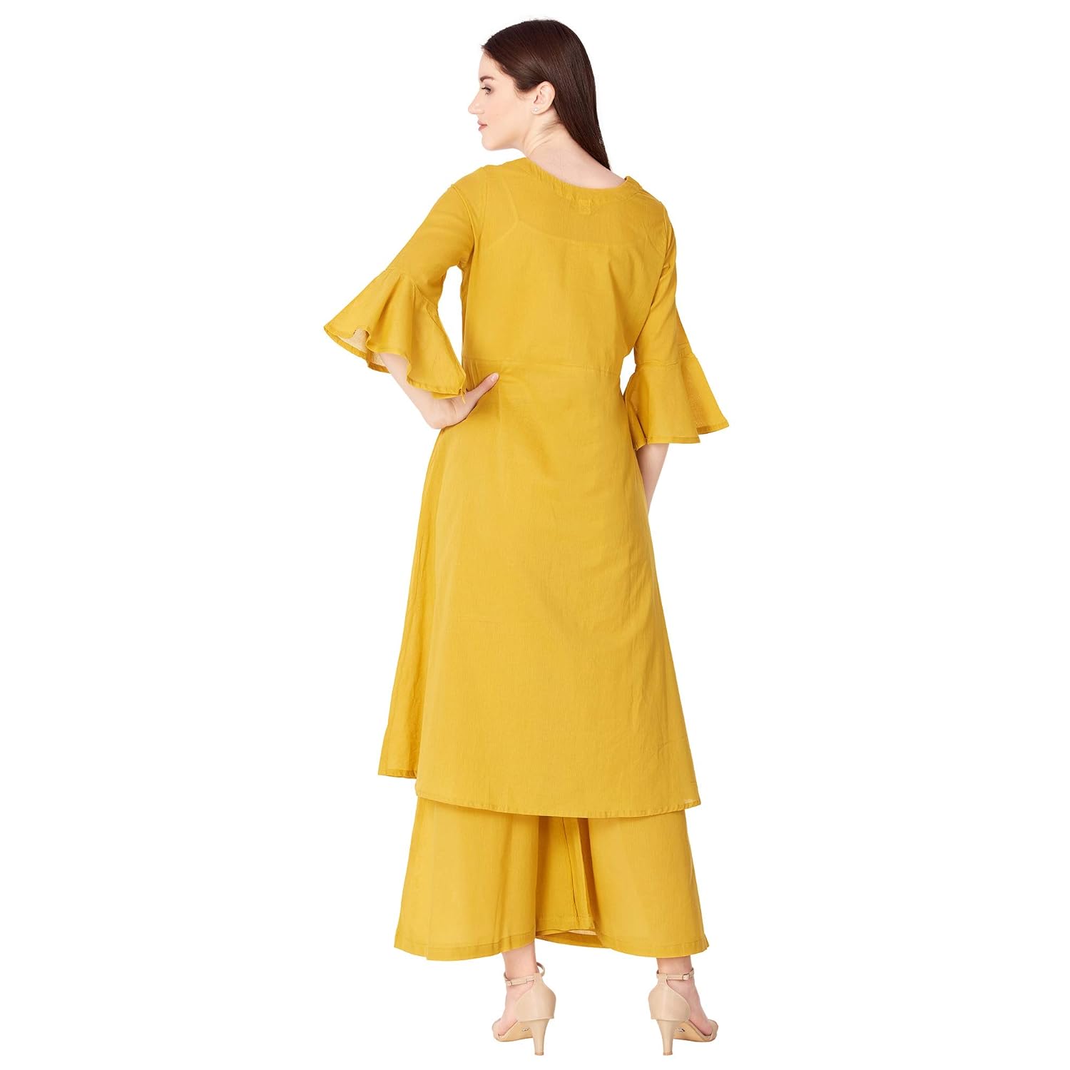 ortange readymade women's cotton kurta, palazzo with printed dupatta set