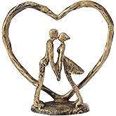 Anniversary Wedding Gift for Her Wife Husband Couple,Antique Golden Metal Couple Figurine Heart Sculpture Love Statue,Romantic 1st to 60th Anniversary,Includes Gift Box and Gift Card,Valentines Gifts