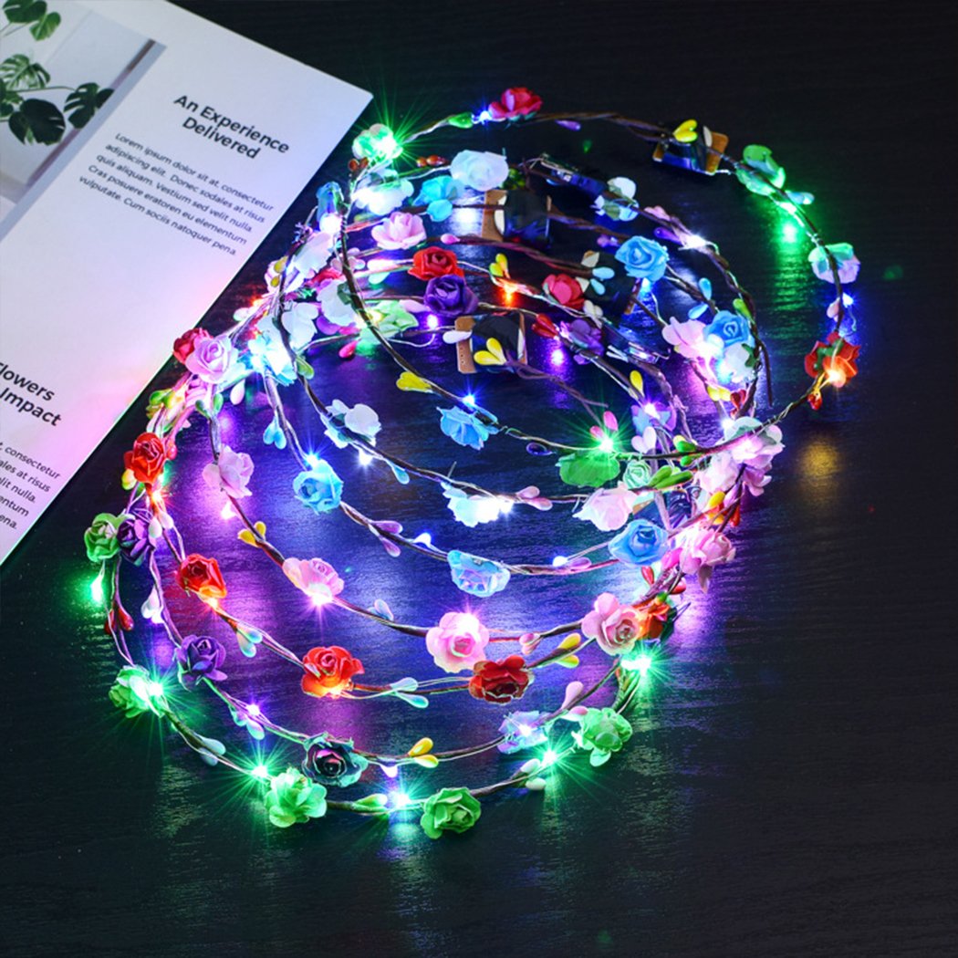 Fansport LED Flower Crowns Light up Flowers Wreath Luminous Flower Headband Crown Floral Headpiece Photograph Prop For Girls Women Wedding Festival Christmas New Year Party (10PCS)