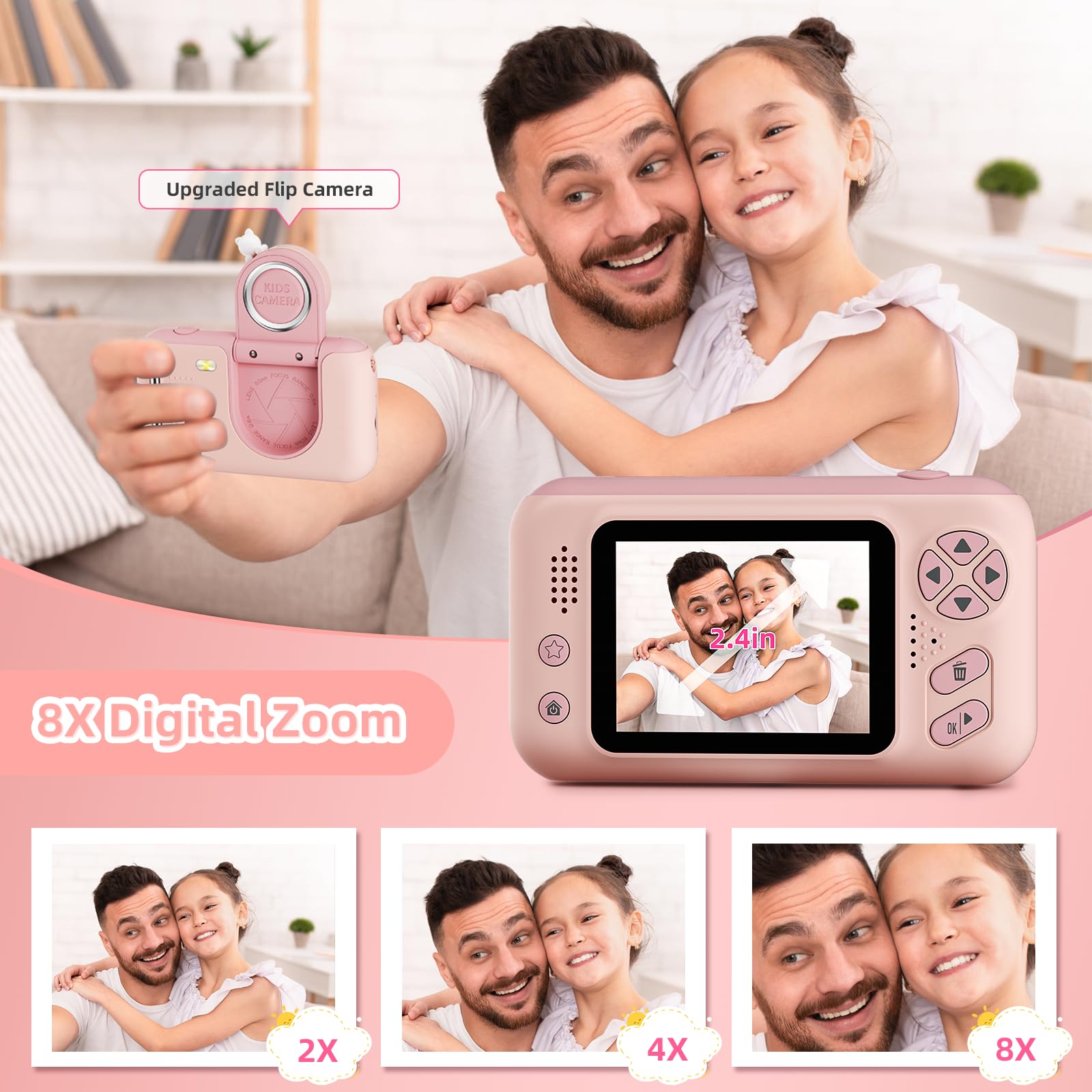 Makolle Upgrade Kids Selfie Camera,Chritmas Birthday Gift for 3-9 Years Old Girls,Portable Toy for 3 4 5 6 7 8 9 Year Children,Toddler 1080HD Digital Video Camcorder Camera with 32G SD Card Pink
