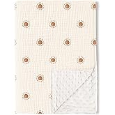 Konssy Baby Blankets for Unisex Boys Girls, Super Soft Nursery Minky Blankets with Muslin Cotton Front and Dotted Fleece Backing, Printed Bed Throws Newborn