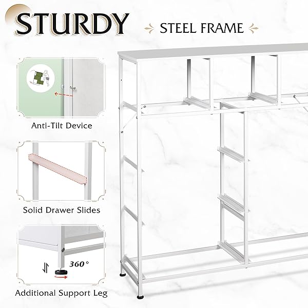 WLIVE 9-DRAWER DRESSER, FABRIC STORAGE TOWER FOR BEDROOM, HALLWAY, CLOSET, TALL CHEST ORGANIZER UNIT FOR BEDROOM WITH FABRIC BINS, STEEL FRAME, WOOD TOP, EASY PULL HANDLE, WHITE