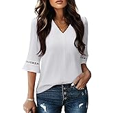 siliteelon Women Dressy Casual Blouse 3/4 Sleeve Tops V Neck Office Work Shirt Classy Ladies Clothes Spring 2026 Trendy