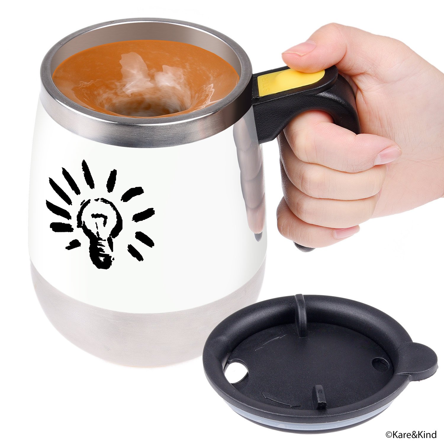 Self stirring coffee mug - Automatic mixing stainless steel cup - To stir your coffee, tea, hot chocolate, milk, protein shake, bouillon, etc. - Ideal for office, school, gym, home - 400 ml / 13.5 oz