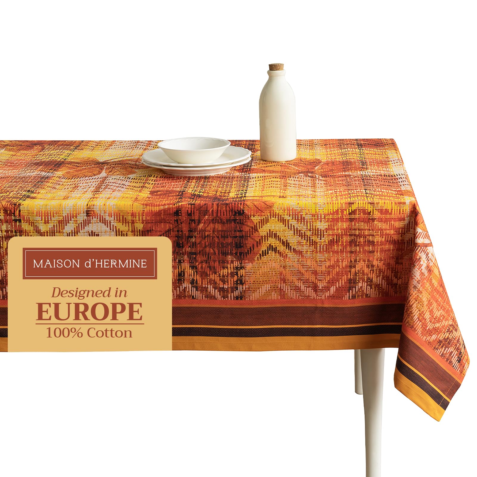 Maison d' Hermine Table Cloth Rectangle Table 100% Cotton 70 x 120 Inches Fall Tablecloth Reusable Everyday Use for Thanksgiving Christmas Decorations Dining Farmhouse Party (Thanksgiving Tartan) Image