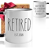 Funny Retired Mug Gift for Women Men, Retired Est.2026-What Do you Call A Person Who is Happy on Monday mug, Unique Retired Farewell Mugs Gifts for Coworkers Teacher Friends Mom Dad Nurse Boss-83