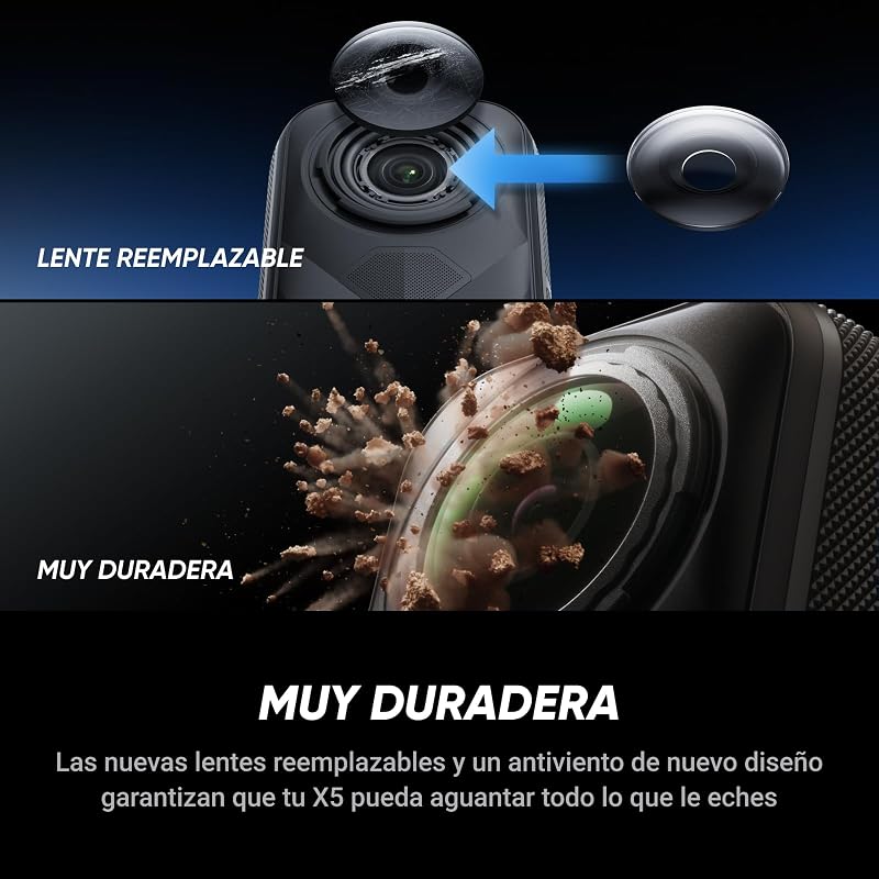 X5 Essential Pack - Câmara à prova de água 8K 360º, líder com pouca luz, efeito de bastão de selfie invisível, objetiva rígida e substituivel, bateria de 3 mãos, resistente ao vento incorporada, estabilização