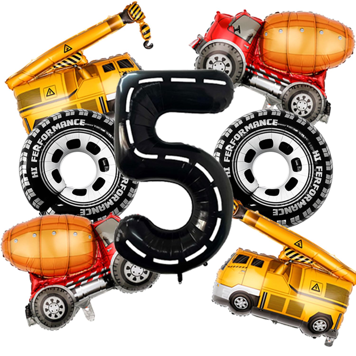 Photo 1 of Construction Balloons 5rd Birthday Decorations for Boys 40inch Number 5 Balloons Truck Foil Balloon for Construction Birthday Party Decorations Supplies