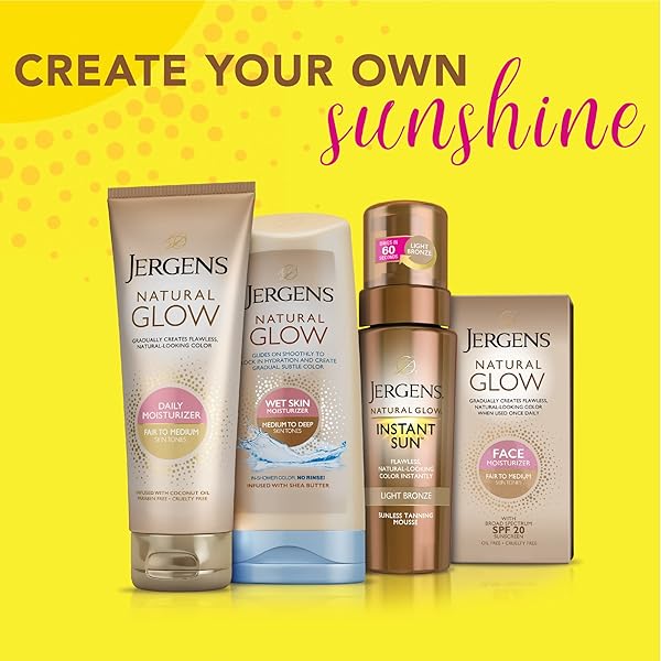 JERGENS NATURAL GLOW INSTANT SUN BODY MOUSSE, SELF TANNER FOR DEEP BRONZE TAN, SUNLESS TANNING BODY BRONZER FOR NATURAL LOOKING COLOR INSTANTLY, 6 OZ, PACK OF 2