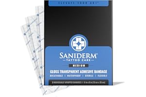 Saniderm Tattoo Aftercare Bandage 3 Sheets (Medium Pack, 6 in x 8 in) – Convenient, Faster Tattoo Healing and Protection – Sterile, Waterproof, and Latex-Free