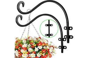 REDOVANT 2 Pack Heavy Duty Plant Hanger Bracket, 16Inch Hanging Brackets for Plants Outdoor and Indoor, 80lbs Holding Capacity Metal Plant Wall Hooks, Black Hanging Plant Brackets for Flower Wind Bird Feeder