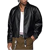 BEAUDRM Men's PU Leather Jackets Zip Up Long Sleeve Collared Motorcycle Jacket Coats Streetwear