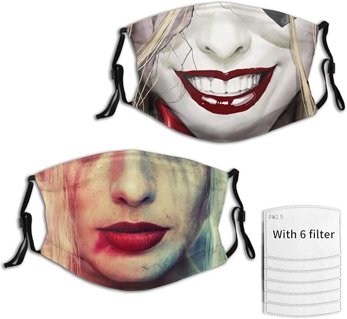 3D Printed Face Mouth Mask 2Pcs Harley Quinn Adjustable