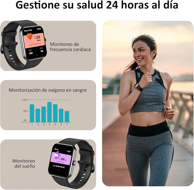 Smartwatch Hombre (Realizar/Recibir Llamadas), 1.85" Reloj Inteligente Hombre - Pulsómetro/Oxímetro/Sueño, Whatsapp Mensajes, Pulsera Actividad - 100 Modos Deportivos, Podómetro, Android iOS