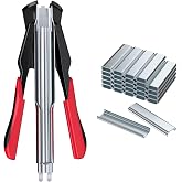 Proster Hog Ring Pliers Kit with 2500pcs Rings Auto-Feed 50pcs Magazine | 2500Galvanized Rings(8-10mm dia 17.4mm crown) Heavy-duty Steel+TPR Grip For Fencing Mattress Car Seat Sofa Pet Cage Bag