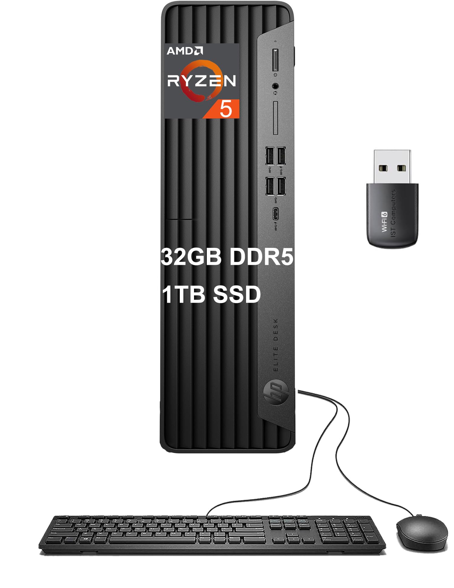 HP Elite SFF 805 G9 Business Desktop PC (32GB DDR5 RAM, 1TB SSD, AMD Ryzen 5 8500G ( Intel i7-1255U)), Small Form Factor for IT, Engineer, Designer, Wi-Fi, Ethernet, HDMI, Display Port, Win 11 Pro